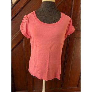 Talbots Pink Stretch Cotton Tee With Button-Detail Shoulders Womens Size M